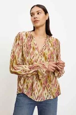 VELVET By Graham & Spencer Kathy Printed V-Neck Blouse Grecian S $189 F6