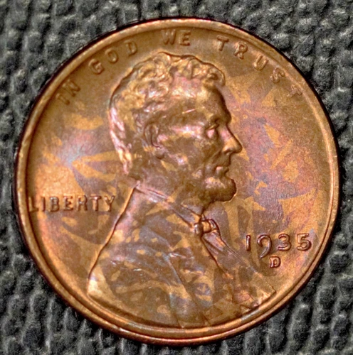 1935-D Lincoln Cent, Gem BU+, Pretty Toning, Raw