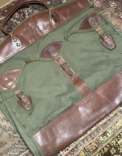 Vintage Gokey Gokeys Battenkill Leather & Canvas Garment Clothing Bag Luggage - Picture 3 of 9