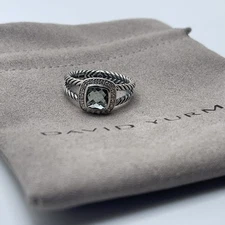 David Yurman 925 Sterling Silver Petite Albion Ring Prasiolite & Diamonds Size 9