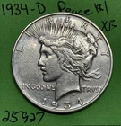 1934-D Peace Dollar $1 Xf Extra Fine  90% Silver Better Date See Pictures