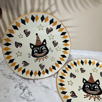 Eli Ana Halloween Dinner Plates Chill Cat 11'' Set of 2