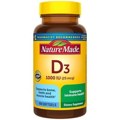 Nature Made Vitamin D3 1000 IU (25 mcg), 100 Count (Pack of 1), Brown