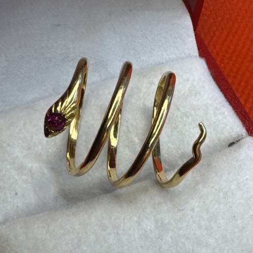 Antiker 18k Gelbgold Schlangenring Größe 5 / 5,5 gemarkt 750 - Bild 3 von 9