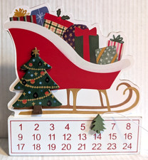Christmas Countdown to Christmas Advent Calendar Sleigh Tree Magnetic Wood 7.5"