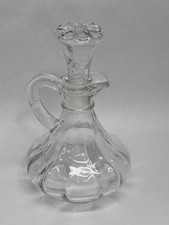 Small Vintage Clear Glass Cruet With Stopper Oil Or Vinegar Dispenser Jar Vessel