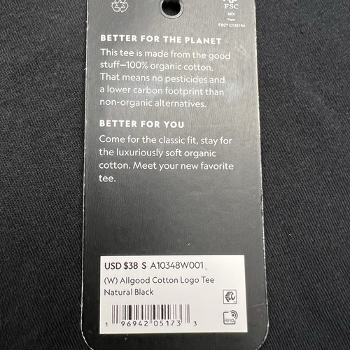 Camiseta Allbirds Mujer Allgood Algodón Logo Pequeña Natural Negra Algodón Orgánico Nueva con Etiquetas - Imagen 4 de 8