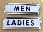 VTG FLANGE CARTER OIL RESTROOM MEN LADIES PORCELAIN GAS PUMP STATION SIGN SET