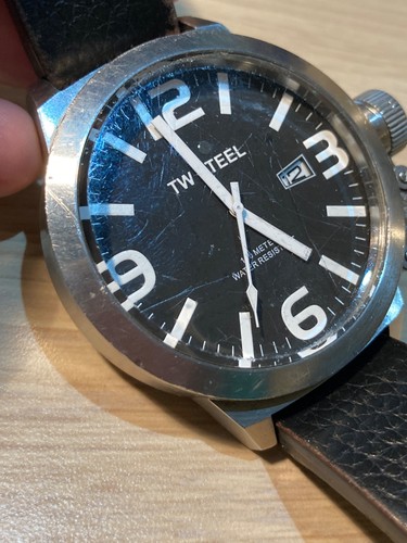 TW STEEL Watch Canteen Crown Black Dial Date window Black Leather Strap Working - Picture 3 of 24