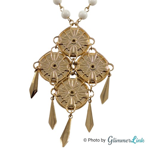 Vintage 60s Floral Cameos Pendant Layered Double Strand Gold Tone Chain Necklace - Picture 8 of 9