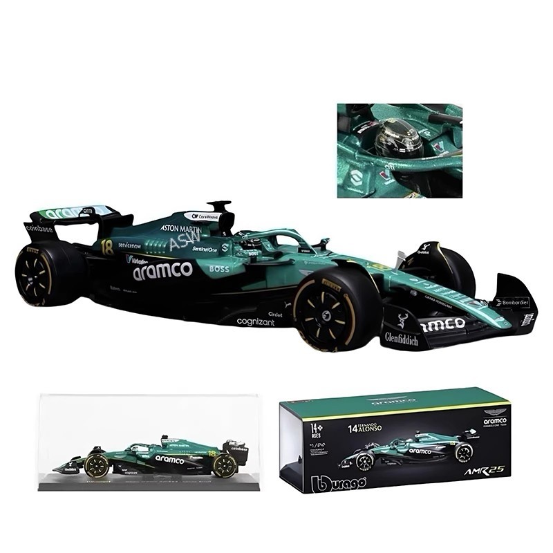 2025 1:24 F1 Lance Stroll Aston Martin AMR25 Diecast Car Driver