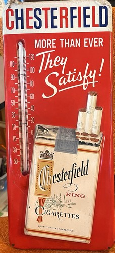 Vintage Chesterfield Cigarettes Tin Litho Thermometer