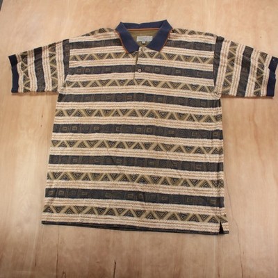 GREG NORMAN abstract geometric striped polo shirt 2XL tag vtg 90s y2k golf prep