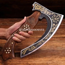 Premium Hand Forged Carbon Steel Big Pizza Axe Integral Brass Work Handle