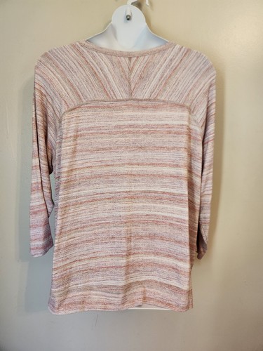 Camisa Top Sonoma Jaspeada Rosa Blanca Rayas Manga Larga Informal Elástica 2X - Imagen 5 de 6