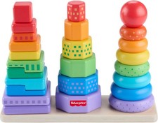 Fisher-Price Wooden Stacking Shape Sorter Toddler Toy 26 Pieces 18+ Months