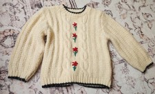Zara Girls Sz. 2-3 Yrs Cream Cable Knit Floral Detail Long Sleeve Sweater