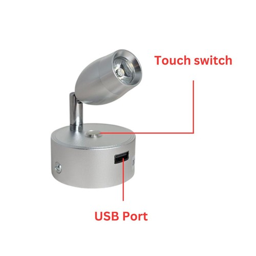 12V LED Reading Light Touch Dimmable Spotlight USB Caravan Campervan Boat 3W Lam - Picture 4 of 12