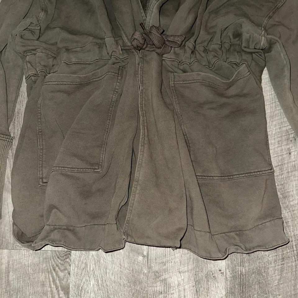 FREE PEOPLE Brentwood Cardi Womens Large Army Green Cotton Hooded Open Jacket - Image 4 of 4
