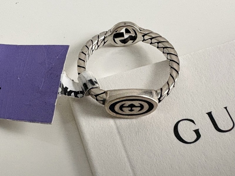 $345 Gucci GG Sterling Silver 925 SS Interlocking Reversible Ring US 6 IT 12 New