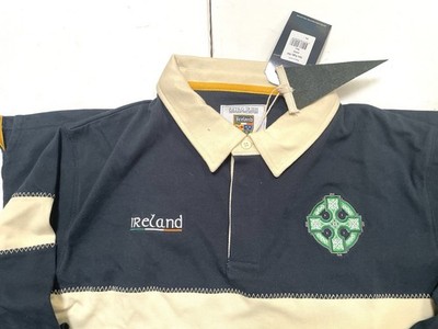 Retro Irish Collection Blue/Ivory Rugby Jersey Collar  Size XL NWT