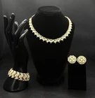 Vintage TRIFARI Scalloped Brushed Gold Tone Rhinestone Jewelry Set