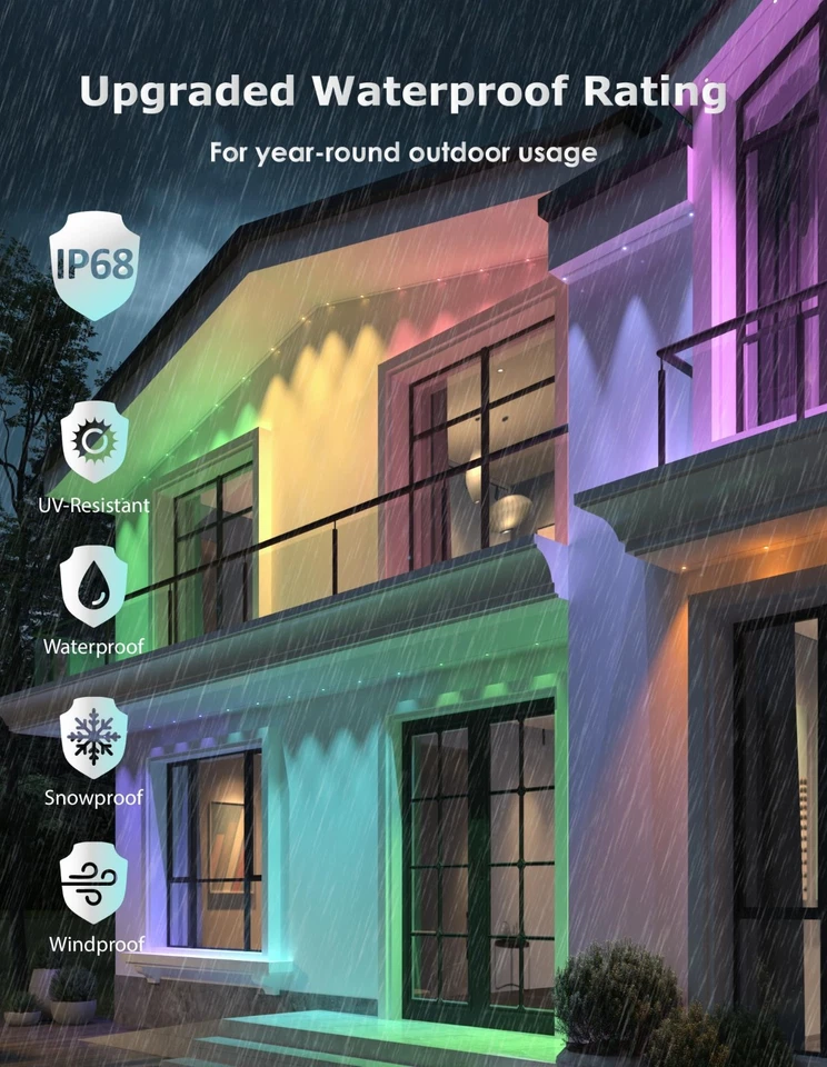 100ft/150ft LED Permanent Outdoor Lights Smart Alexa/App Outdoor Lights IP68 - Image 2 of 4