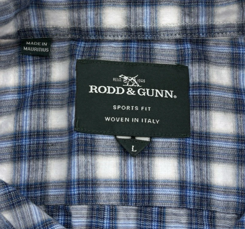 Рубашка мужская Rodd Gunn L синяя клетчатая спортивная облегающая легкая фланелевая сплетенная в Италии - Изображение 3 из 4