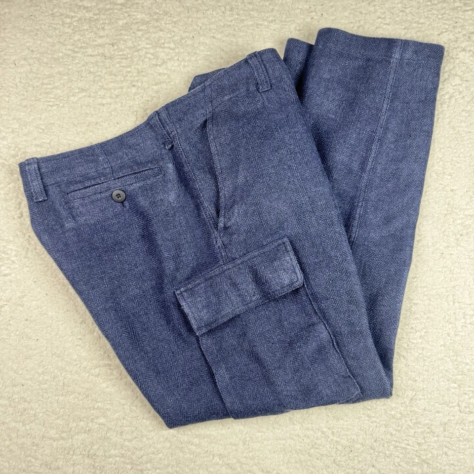 Брюки карго Ralph Lauren Purple Label Blue Herringbone льняные шерстяные шелковые размер 36x29 - Изображение 2 из 4