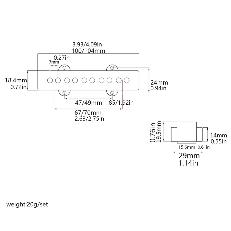 Funda de pastilla de puente de cuello de guitarra cromada para bajo Jazz JB de 5 cuerdas Foto 2 de 4