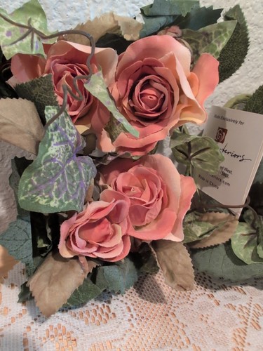 Vintage 2er Set Künstliche HOME INTERIORS Kerzenringe Rosa Mauve Rosen/Blumen Neu - Bild 3 von 13