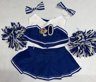 Build A Bear BABW Blue & White Cheerleader Outfit with Pom Poms Bows