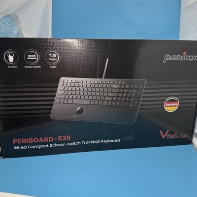 PERIBOARD-538 US, Wired Compact USB Keyboard with Trackball - X Type Scissor