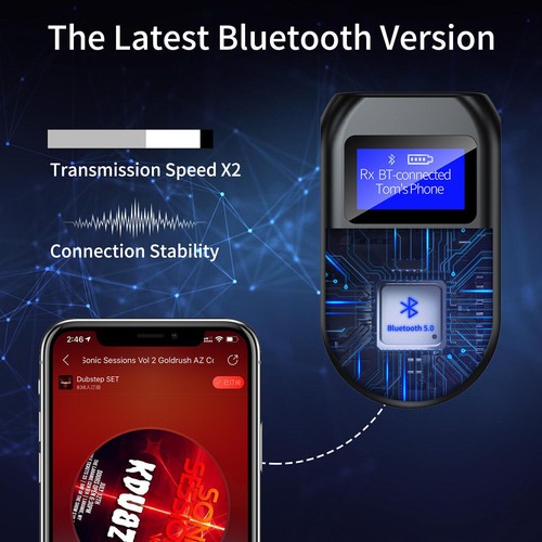 Bluetooth5.0 LCD Display Audio Receiver Transmitter 3.5mm AUX Adapter Handsfree - Afbeelding 7 van 7