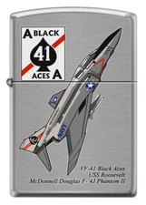 VF-41 Black Aces F-4 Phantom Squadron Zippo MIB USS Roosevelt Brushed Chrome