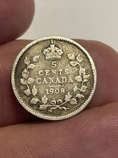 Canada 1908 King Edward VII 5 Cents Coin In .925 Silver