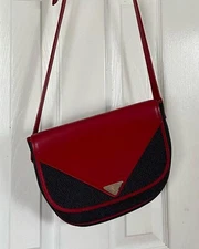 Yves Saint Laurent Shoulder Bag Leather  Gray Red Vintage YSL Authentic