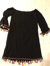 Little Black Dress - Mexican Fiesta Colorful Tassles Carnival Whimsigoth S