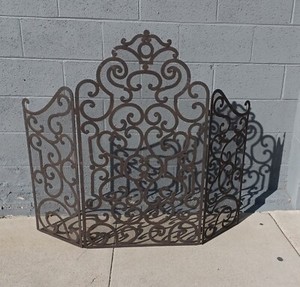 BARCELONA SCROLL DESIGN FIREPLACE SCREEN - AGED OLD WORLD PATINA - WIRE MESH