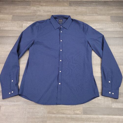 Armani Exchange Shirt Mens Extra Large Slim Fit Snap Front Long Sleeve Casual - Afbeelding 1 van 13