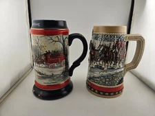LOT OF 2! Vintage 1988 and 1990 BUDWEISER Beer Mug Stein Clydesdales