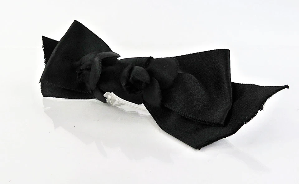Authentic Vintage CHANEL Black Ribbon Camellia Barrette Hair Clip #61004 - Image 2 of 4