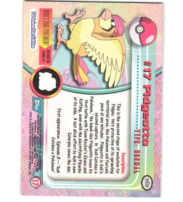 Pokemon 1999 Damaged Topps Series 1 1st Blue Logo Pidgeotto 17