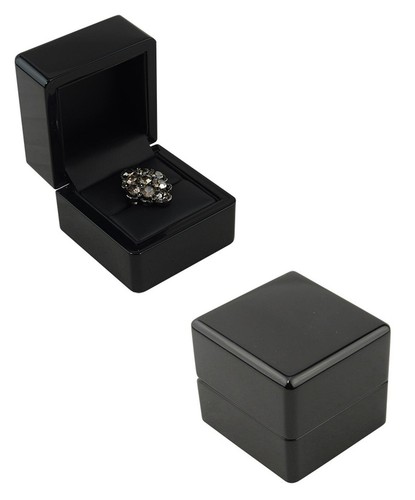 Black Wooden Ring Box with Leather Interior and White Packer Box High Quality - Picture 2 of 5