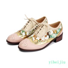 New Women's Casual Flats Oxfords Floral Leather Shoes Wing Tip Brogue Mary Janes