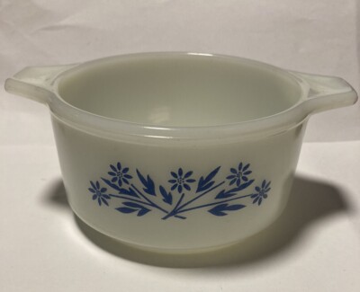 VTG Bowl Dynaware PYR-O-REY Blue Corn Flower Periwinkle -Milk Glass Dish 4''