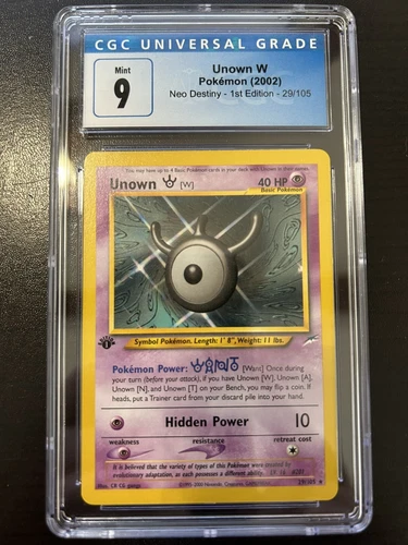 Pokémon 2002 Unown W Neo Destiny 1st Edition NON Holo Rare #29 CGC 9 Mint