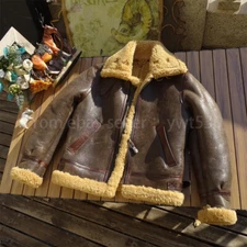 100% sheepskin WW2 B3 Mens RAF Aviator Leather Jacket Coat Bomber Flying irvin
