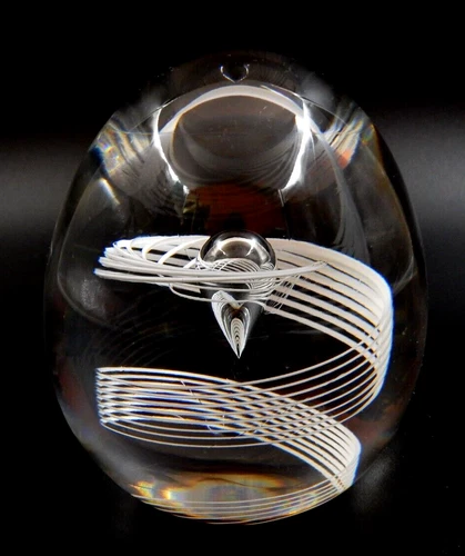 SIGNED STEUBEN CRYSTAL WHITE SPIRAL LATTICINO AIR TWIST PAPERWEIGHT