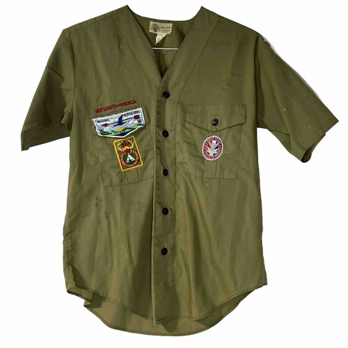 BSA Official Olive Green Uniform Shirt Short Sleeve Size 14 Miami 495 CR-144
